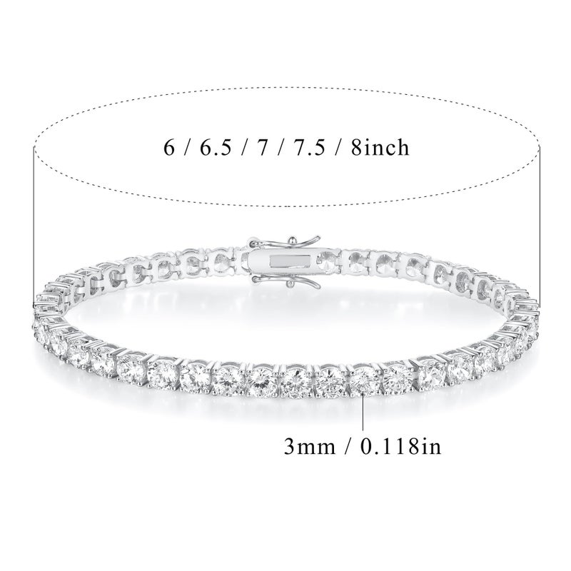 Gemsme 18K White Gold Plated 3.0mm Cubic Zirconia Classic Tennis Bracelet 7.5 Inch - Image 2